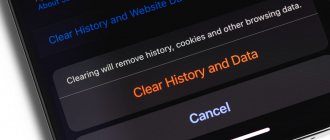 Close-up of Safari browser history and data clearing button on iPhone