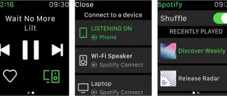 Скриншот приложения Spotify для Apple Watch